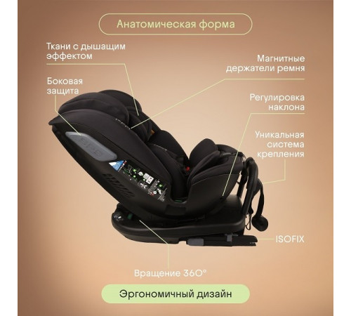 Автокресло Kidzi Spin 360 Plus i-Size (0-36 кг), Black