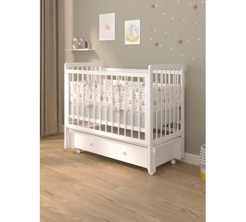 Детская кровать Pituso Tiny (RF) (ящик, маятник, колесо), Белая аляска