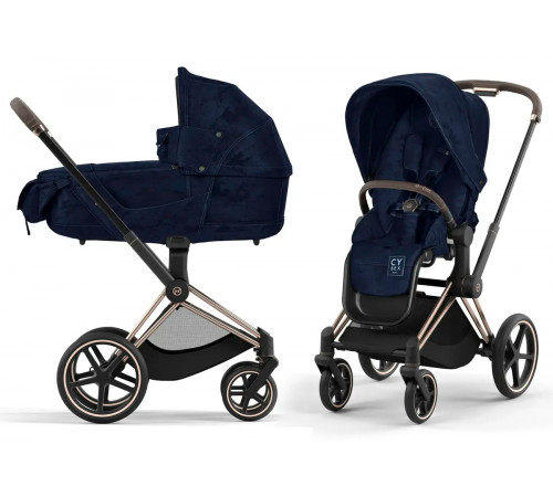 Детская коляска 2 в 1 Cybex Priam IV Rebellious Luxury Denim Blue шасси Rosegold