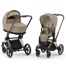 Коляска 2 в 1 Cybex Priam IV Cozy Beige, шасси Rose Gold