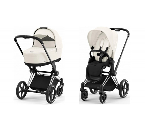 Коляска 2 в 1 Cybex Priam IV Off White, шасси Chrome Black