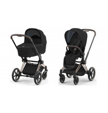 Коляска 2 в 1 Cybex Priam IV Sepia Black, шасси Rose Gold