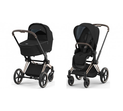 Коляска 2 в 1 Cybex Priam IV Sepia Black, шасси Rose Gold