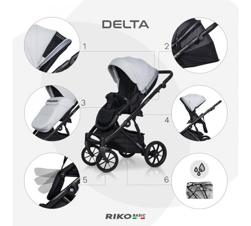 Коляска 2 в 1 Riko Basic Delta, 01 - Grey Fox (Серый)