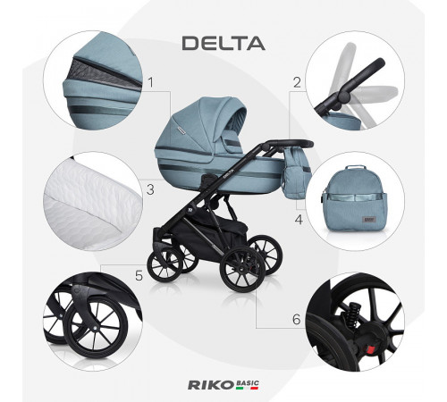 Коляска 2 в 1 Riko Basic Delta, 02 ocean (Бирюзовый)