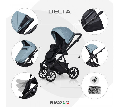 Коляска 2 в 1 Riko Basic Delta, 02 ocean (Бирюзовый)