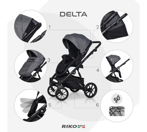 Коляска 2 в 1 Riko Basic Delta, 05 - Carbon (Темно-серый)