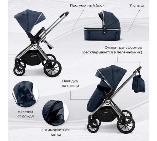 Коляска 2 в 1 Sweet Baby Vento, Silver Blue
