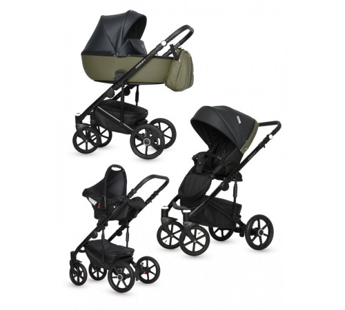 Коляска 3 в 1 Riko Basic Ozon, 02 (Черно-зеленый)