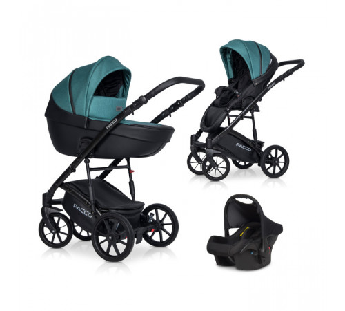 Коляска 3 в 1 Riko Basic Pacco, Lagoon 03 (Бирюзовый - Черный)