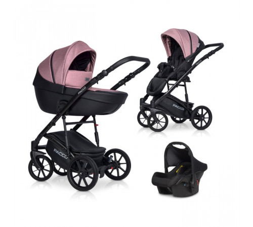 Коляска 3 в 1 Riko Basic Pacco, Pink 02 (Розовый - Черный)