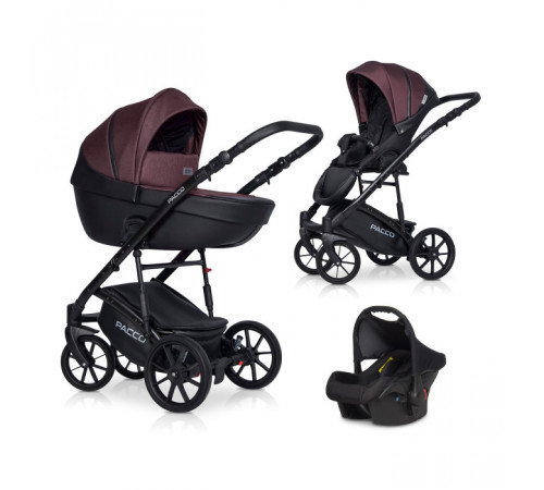 Коляска 3 в 1 Riko Basic Pacco, Plum 01 (Сливовый - Черный)