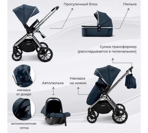 Коляска 3 в 1 Sweet Baby Vento, Silver Blue