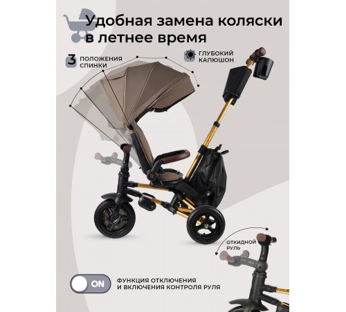 Трехколесный детский велосипед Qplay S702 Sprinter S Max Brown (Lux/Gold) (Коричневый)