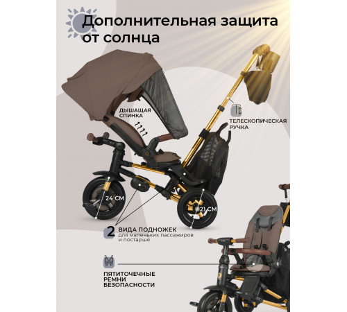 Трехколесный детский велосипед Qplay S702 Sprinter S Max Brown (Lux/Gold) (Коричневый)