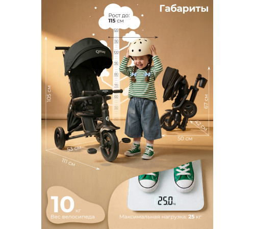 Трехколесный детский велосипед QPlay Rider Max, Black (Oxford/Matte Black)