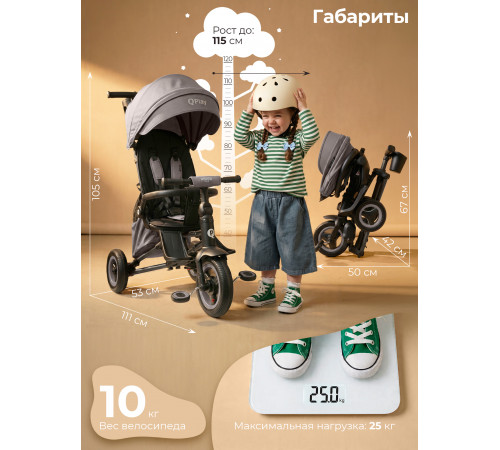 Трехколесный детский велосипед QPlay Rider Max, Dark Beige (Oxford/Matte Dark Beige)