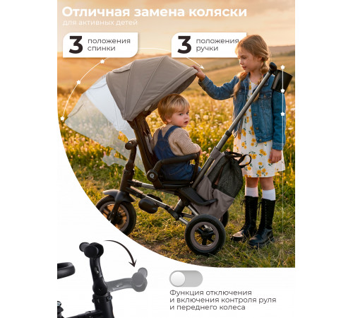 Трехколесный детский велосипед QPlay Rider Max, Dark Beige (Oxford/Matte Dark Beige)