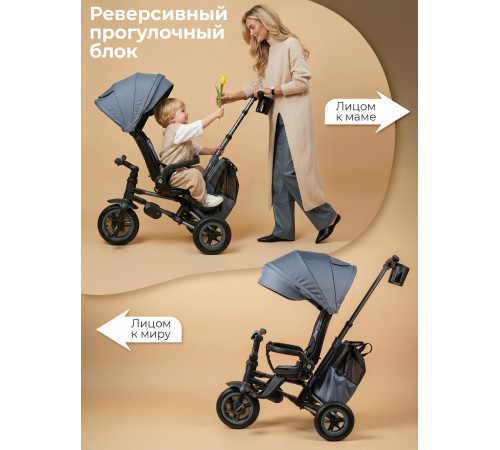 Трехколесный детский велосипед QPlay Rider Max, Stone Grey (Oxford/Matte Graphite)